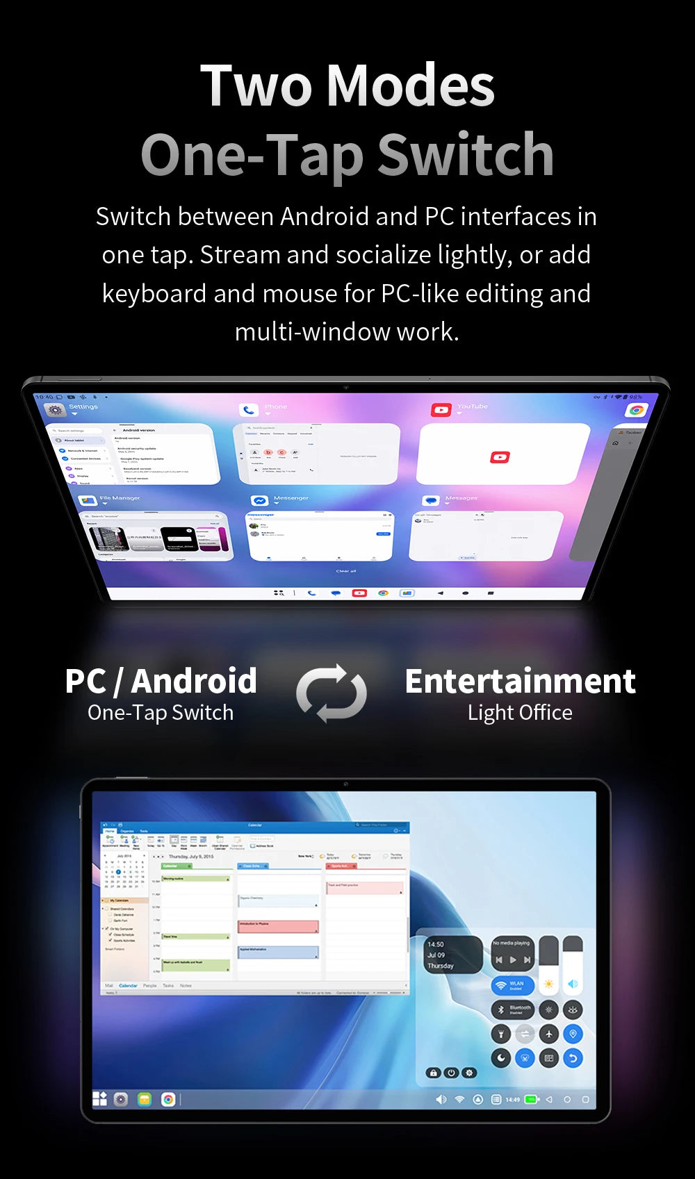 Tablet Teclast T70 Pro con Android 16 e tecnologia Gemini AI, display IPS da 14 pollici, T70Pro, doppia SIM 4G LTE, WiFi 2,4 GHz/5 GHz, Bluetooth 5.2, navigazione GPS, processore G100 Octa Core, 8 GB di RAM, 128 GB di memoria