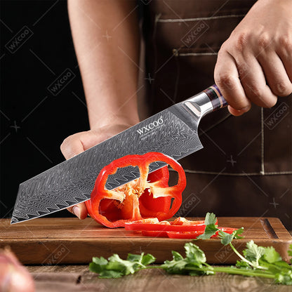Coltelli da Cucina Professionali WXCOO in Acciaio Damascato con Scatola, Coltello Giapponese per Affettare, Coltello Domestico per Frutta e Verdura, Coltello da Disosso a 67 Strati