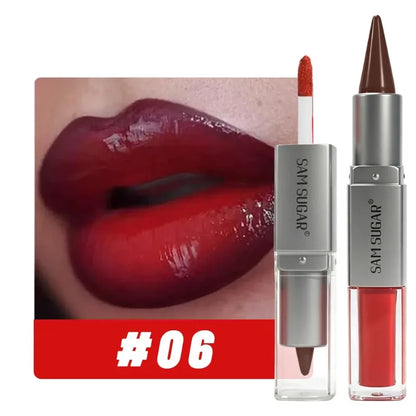 Matita Labbra 2-in-1 Sfumata Marrone Nude con Lucidalabbra Effetto Specchio e Contorno Labbra Opaco Impermeabile per Trucco