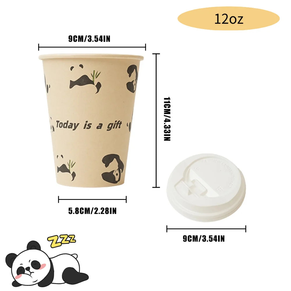 Bicchieri di carta usa e getta con motivo orso polare, polpa di bambù, panda, gatto, bicchieri di carta, stampa animalier, tazze da caffè con coperchio per uso domestico