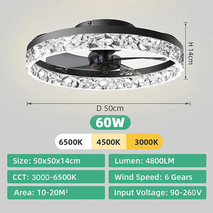 Ventilatore da Soffitto Intelligente con Lampada, Controllo Remoto e App, 6 Livelli di Vento, Dimmerabile, Nero Bianco 50CM, Ventilatore per Raffreddamento Domestico