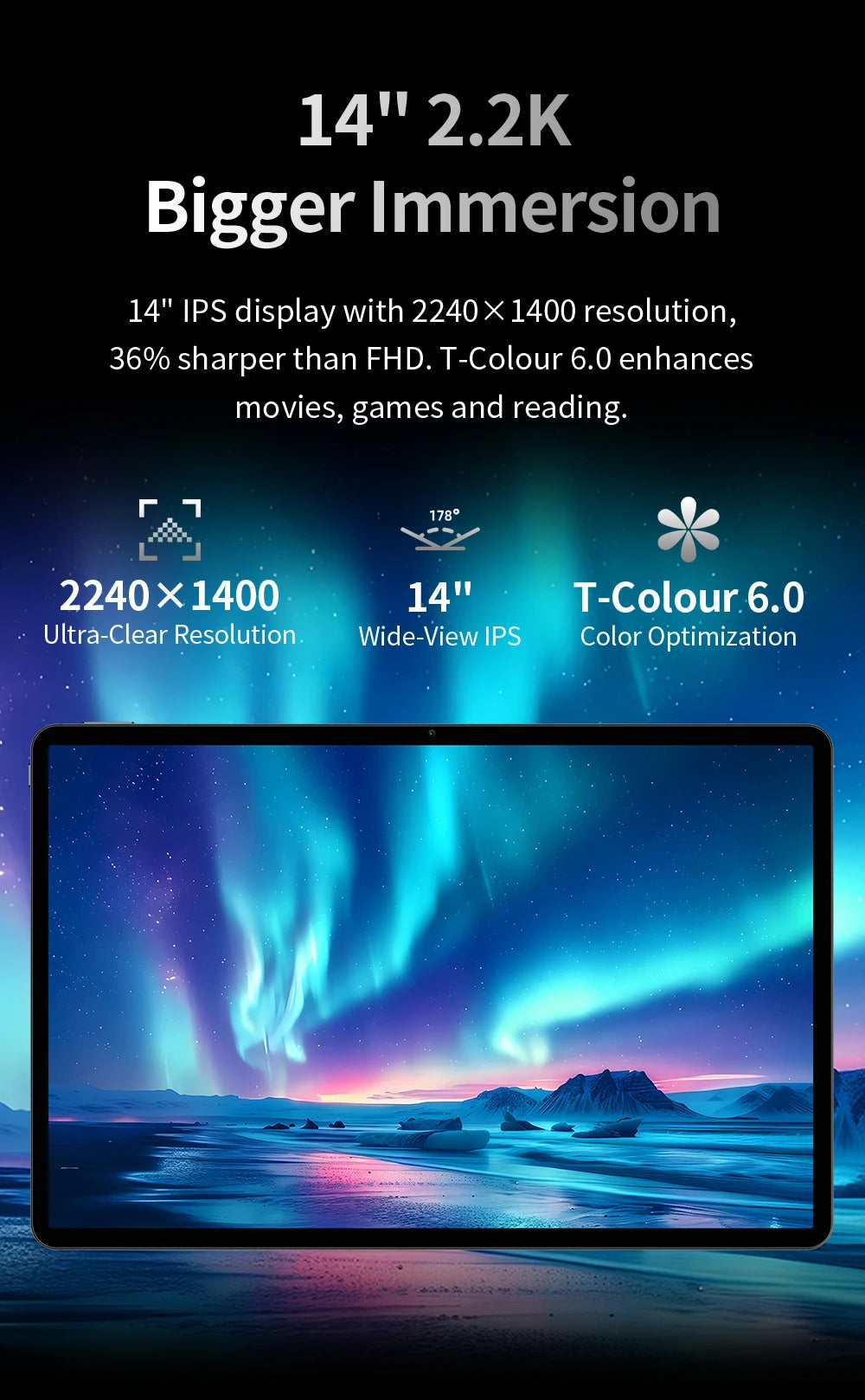 Tablet Teclast T70 Pro con Android 16 e tecnologia Gemini AI, display IPS da 14 pollici, T70Pro, doppia SIM 4G LTE, WiFi 2,4 GHz/5 GHz, Bluetooth 5.2, navigazione GPS, processore G100 Octa Core, 8 GB di RAM, 128 GB di memoria