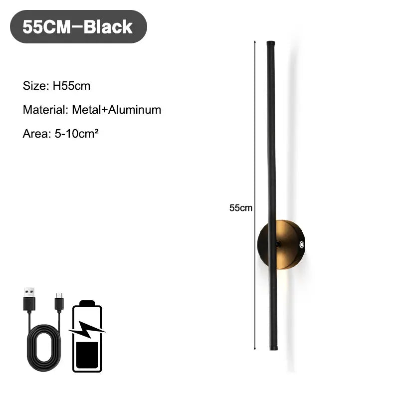 Lampade da parete a LED con batteria ricaricabile wireless con telecomando 3CCT 360 °   Lampada da parete a LED dimmerabile con interruttore tattile girevole nera