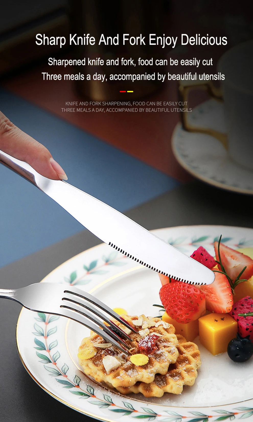 Set di posate da 24 pezzi in acciaio inossidabile, set di stoviglie, cucchiaio e forchetta, coltello, forchetta, cucchiaio da dessert, cucchiaio da tè
