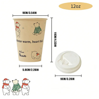 Bicchieri di carta usa e getta con motivo orso polare, polpa di bambù, panda, gatto, bicchieri di carta, stampa animalier, tazze da caffè con coperchio per uso domestico