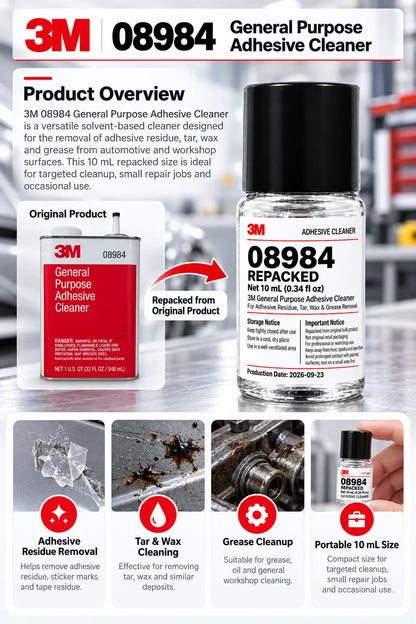 3M 08984 Detergente Rimuovi Adesivi 10mL Ricompresso, Rimuovi Residui di Colla, Adesivi, Catrame, Cera e Grasso per Officina di Detailing Auto