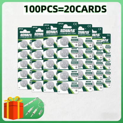 Batteria al litio CR2032 3V da 50-500 pezzi, batteria a bottone CR 2032 per orologi, giocattoli, calcolatrici, telecomandi auto, pile a bottone