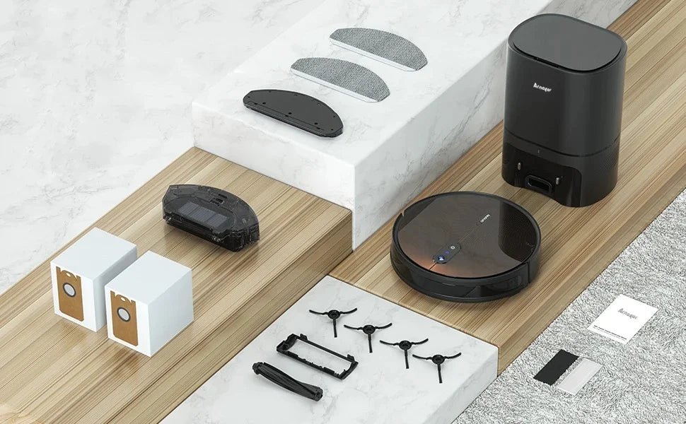 Robot Aspirapolvere Arnagar S9 con Svuotamento Automatico, Raccolta Polvere, Funzione Lavapavimenti, 8000Pa, 4800mAh, Basso Rumore, Controllo tramite APP per la Pulizia Domestica