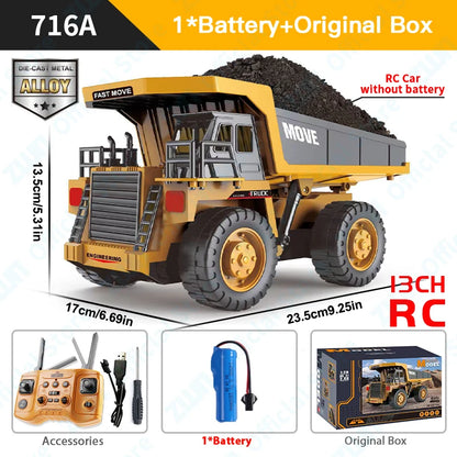 ZWN 1/16 1/20 Escavatore telecomandato Autocarro con cassone ribaltabile Modello RC Auto giocattolo Simulazione professionale in lega Veicolo da costruzione per bambini