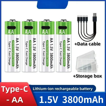 2026 NUOVA Batteria agli Ioni di Litio Tipo-C Ricaricabile ad Alta Capacità AA&AAA per Telecomando, Mouse, Giocattoli Elettrici