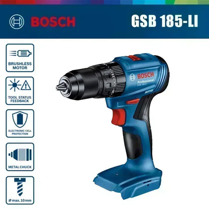 Trapano avvitatore a impulsi senza fili Bosch GSB 185-LI 18V, motore brushless, 1900 giri/min, cacciavite elettrico multifunzione, utensili elettrici (senza batteria)