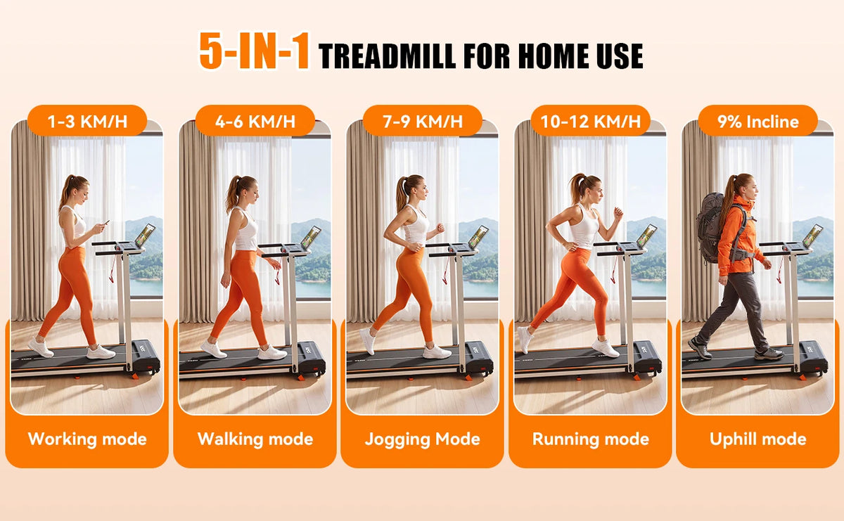 Treadmill domestico KeHot con APP Bluetooth, macchina da corsa pieghevole 1-12 Km/h, compatibile con EQISport/Zwift/Kinomap, display LED, inclinazione regolabile, capacità 125 kg, tapis roulant compatto per cardio.