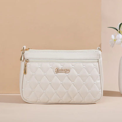 Borse a tracolla in pelle PU con cerniera borsa a tracolla nuova moda per donna borsa e borsette con filo da ricamo di grande capacità