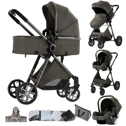Passeggino Magic ZC 3 in 1, Sistema da Viaggio Compatto e Pieghevole con Navicella, Seggiolino Auto per Neonati e Seduta Reversibile, Carrozzina High Landscape, Ruote Ammortizzate, Manubrio Regolabile, Chiusura con Una Mano,