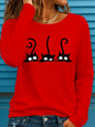 T-shirt da donna in 100% puro cotone, ideale per la primavera e l'autunno, comoda, casual, alla moda, con maniche lunghe, stampa grafica a tema felino e scollo rotondo.
