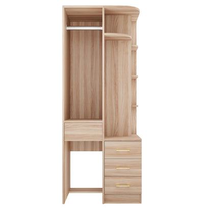 Armadio Moderno Multifunzionale Autoportante, 70 × 55 × 175 Cm, Mobile per la Conservazione dei Vestiti con Finitura in Legno di Alta Qualità, Scomparti di Stoccaggio a Più Livelli Integrati e Ampio Appendiabiti, Pratico