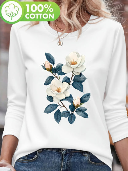 T-shirt da donna in 100% puro cotone, ideale per la primavera e l’autunno, comoda, casual, a maniche lunghe, con stampa grafica a tema parigino e scollo rotondo.