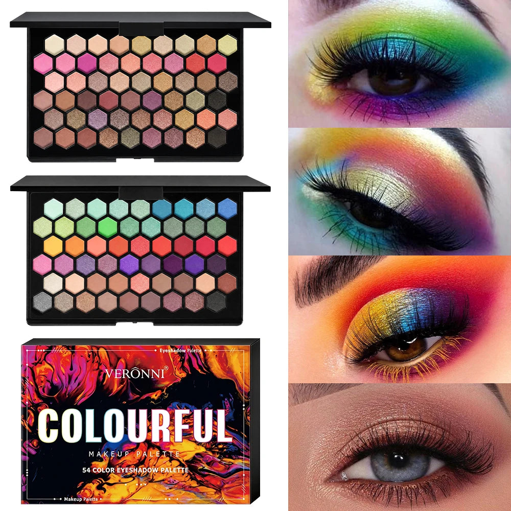Palette Ombretti 54 Colori, Effetto Opaco, Shimmer e Glitter, Palette Ombretti Arcobaleno Pigmentata, Palette Cosmetica Professionale