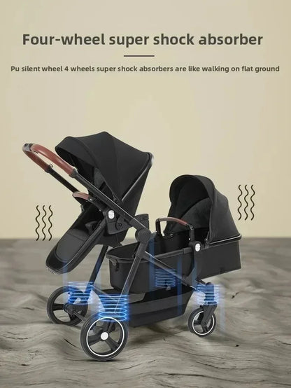Passeggino Doppio per Bambini da Esterno, Multifunzionale 3-in-1, con Due Seggiolini Auto per Bambini