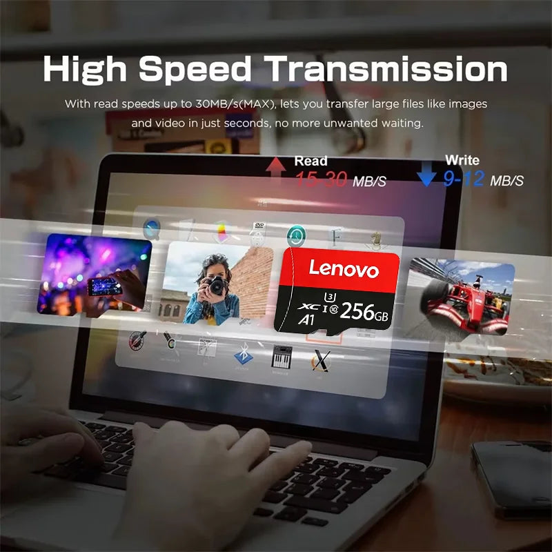 Scheda di memoria SD Lenovo ad alta velocità, 1 TB, 512 GB, scheda di memoria flash TF, 128 GB, 64 GB, classe 10, U3, per registrazione in 4K, resistente agli urti, per fotocamere, tablet e console.