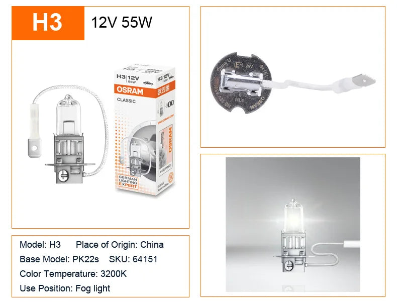 OSRAM H1 H4 H3 H7 HB2 9003 CLASSIC Auto Faro Alogeno Lampade Standard 3200K Luce Bianca Originale 12V 55W Lampadine ECE (10 PZ)