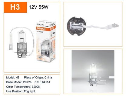 OSRAM H1 H4 H3 H7 HB2 9003 CLASSIC Auto Faro Alogeno Lampade Standard 3200K Luce Bianca Originale 12V 55W Lampadine ECE (10 PZ)