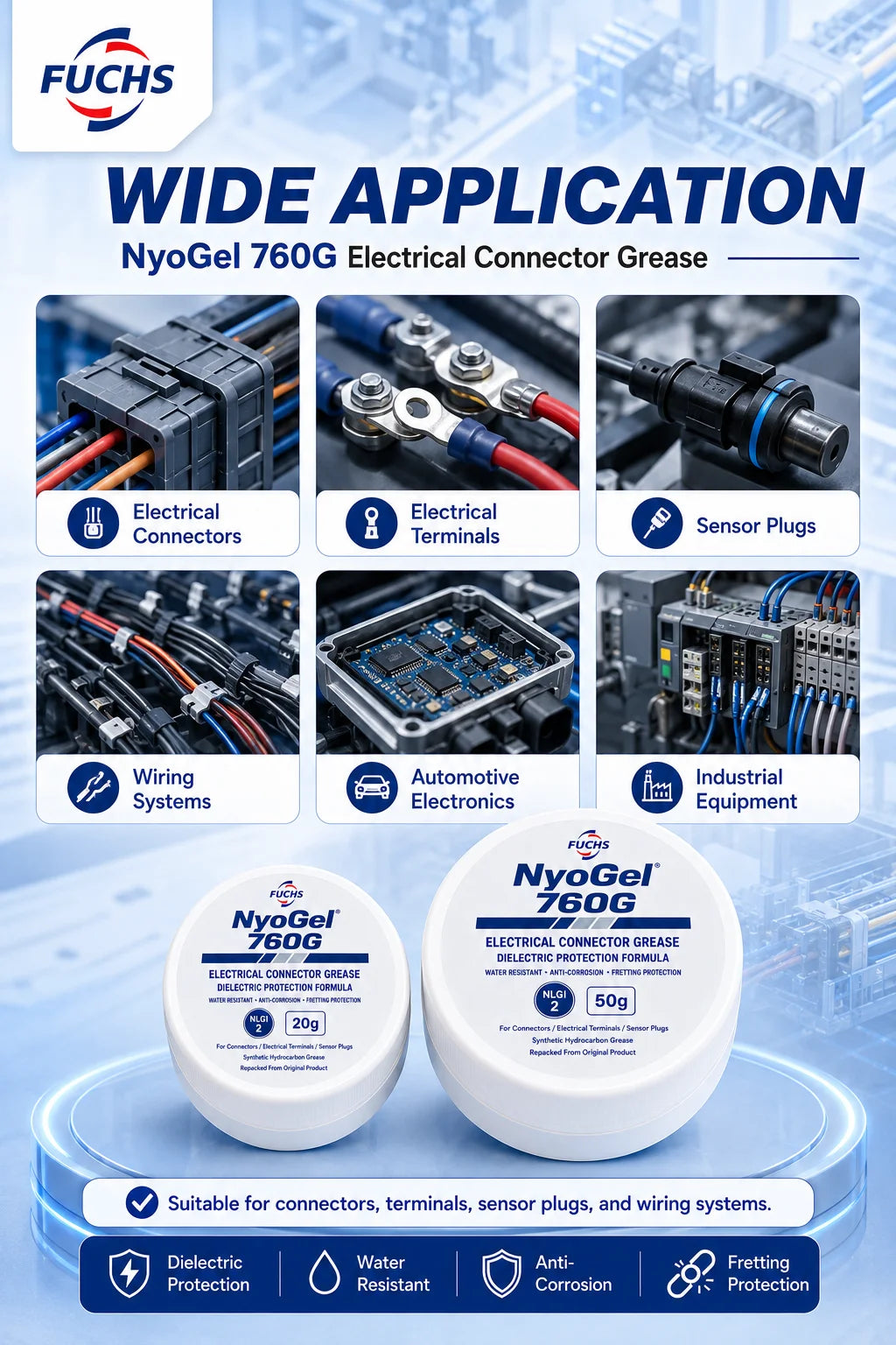NyoGel 760G Grasso per Connettori Elettrici, Lubrificante Dielettrico Anticorrosione per Terminali di Cablaggio Automobilistico e Spine per Sensori 20g 50g