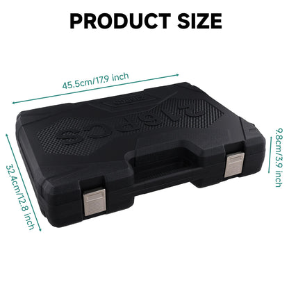 Podofo Set di 216 Pezzi di Utensili Avanzati per Riparazione Auto, Set di Chiavi a Bussola da 1/4", 3/8", 1/2" con Chiave a Cricchetto a 24 Denti, Chiave a Cricchetto Ergonomica, Set di Utensili per Meccanici per Riparazione