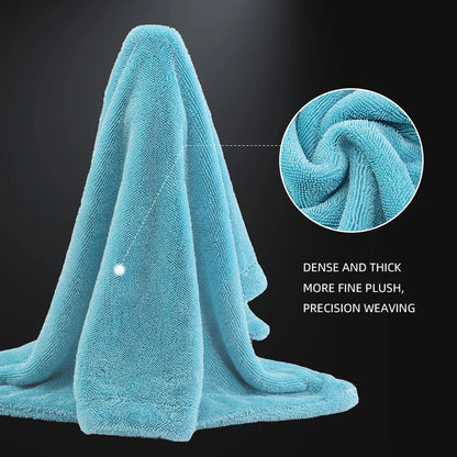 Panno in microfibra SPTA Aqua Blue assorbente 70/30 per asciugatura auto, senza graffi, con trama a spirale, 1100 GSM, 92*70 CM