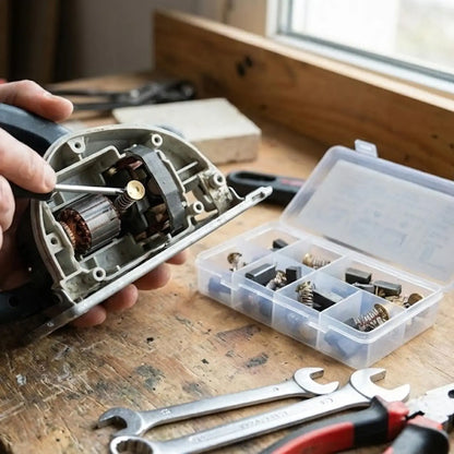 Kit di Riparazione con 100/50x Spazzole di Carbone, Parti di Ricambio per Utensili Elettrici, Adattamento Universale, Set Misto di Spazzole di Carbone