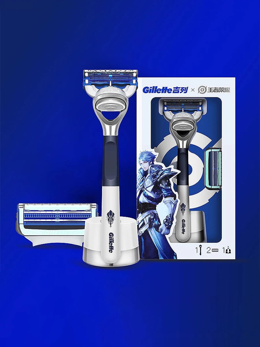 Rasoio manuale Gillette SkinGuard con 2 lame sottili Nano, pettine Skin Guard e strisce lubrificanti per pelli sensibili e acneiche, ideale per principianti.