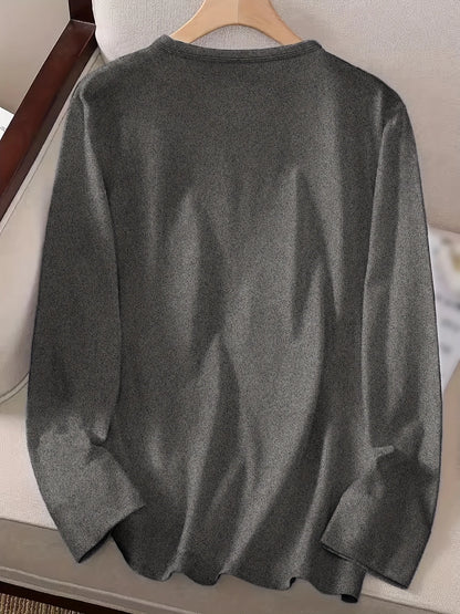 T-shirt da donna in 100% cotone, modello slim, a maniche lunghe, top bianco sottile, maglietta da donna