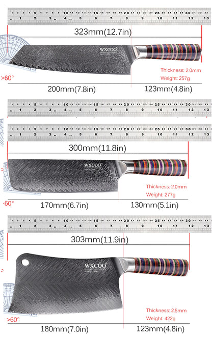 Coltelli da Cucina Professionali WXCOO in Acciaio Damascato con Scatola, Coltello Giapponese per Affettare, Coltello Domestico per Frutta e Verdura, Coltello da Disosso a 67 Strati