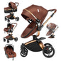 Sistema di trasporto per bambini 3 in 1 con seggiolino auto per neonati e navicella, passeggino pieghevole reversibile a 360 gradi, carrozzina alta per neonati fino a 3 anni, cintura di sicurezza a 5 punti, tettuccio in pelle