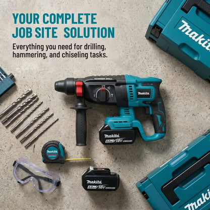 Martello Perforatore Rotativo Cordless Makita DHR242 18V Originale al 100%, Senza Spazzole, 24mm per Calcestruzzo, 4700 IPM, 3 Modalità, Professionale per Lavori Pesanti