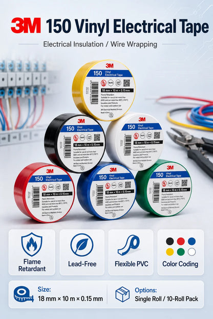 Nastro isolante in PVC 3M 150, ignifugo, senza piombo, per la riparazione di cavi e fili elettrici, 6 colori, 18mmx10m