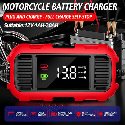 Caricabatterie Intelligente Digitale per Manutenzione Batterie al Piombo-Acido per Auto, Moto e Scooter