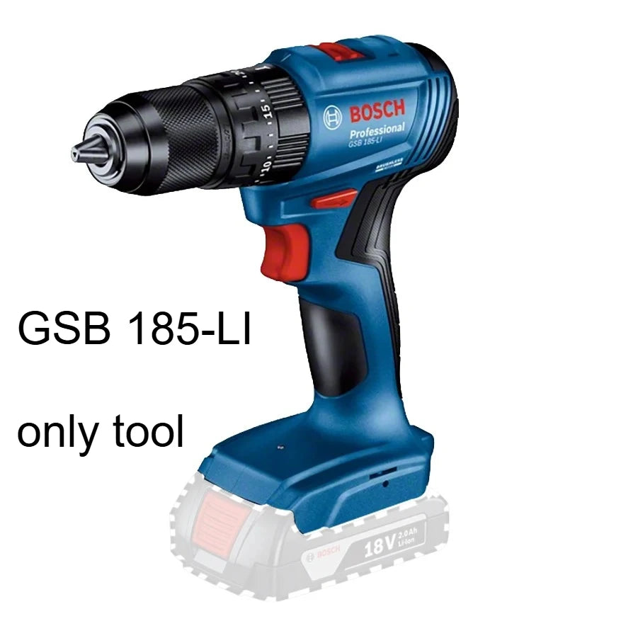 Trapano avvitatore a percussione senza fili Bosch GSB 185-LI 18V Brushless 1900 giri/min, utensile elettrico multifunzione (senza batteria)
