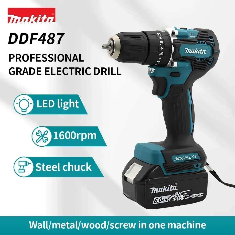 Makita DDF487 Trapano Avvitatore a Batteria 18V Brushless Compatto ad Alta Coppia a Velocità Variabile per Lavorazione del Legno Compatibile con Batterie Makita