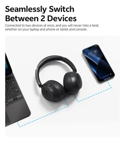 QCY H3S ANC Cuffie over Ear -56dB Cuffie con cancellazione del rumore Bluetooth 6.0 Auricolari audio spaziale LDAC ad alta risoluzione Doppio driver