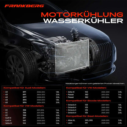 Radiatore acqua motore Frankberg 1X per VW Golf V Jetta Passat Audi A3 8P Skoda 13235 13212 1K0121251L 1K0121253L