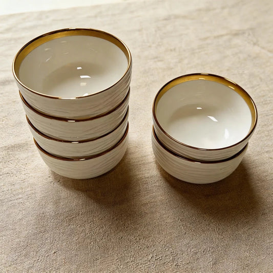 Set di ciotole in ceramica da 2/4/6 pezzi, 11,43 cm, design con strisce laterali dorate, lusso discreto ed eleganza, ciotola riutilizzabile, ciotola per avena, ciotola per pasta, F