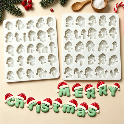 Stampo in silicone a forma di cappello di Babbo Natale con alfabeto e numeri per decorazioni in zucchero, resina, cupcake, pasticceria e decorazione di torte