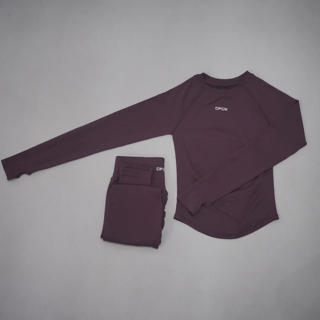 DFDK Set Yoga da Donna 2 Pezzi Senza Cuciture, Top a Maniche Lunghe Slim Fit e Leggings a Vita Alta, Traspirante e ad Asciugatura Rapida per Palestra, Corsa e Fitness