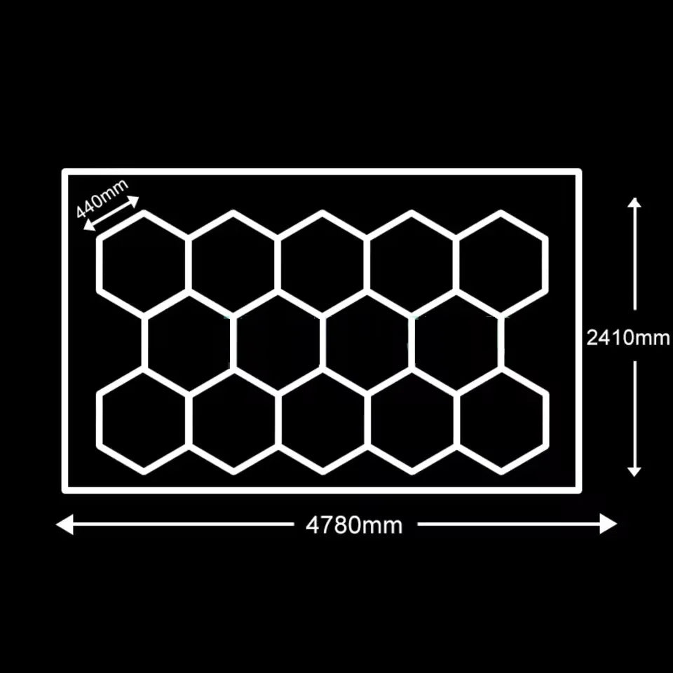 14 griglie con telaio luci da garage esagonali 6500K 672W a nido d'ape led per officina barbiere palestra soffitto negozio seminterrato