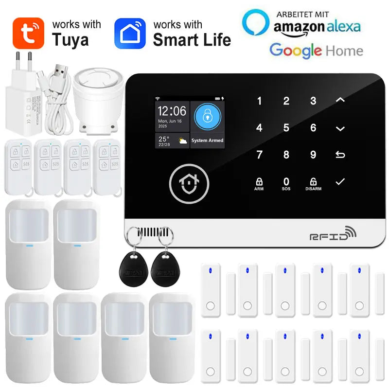 Sistema di allarme di sicurezza domestica Tuya Smart WiFi GSM - Tastiera touch Controllo APP RFID Antifurto wireless con volume regolabile