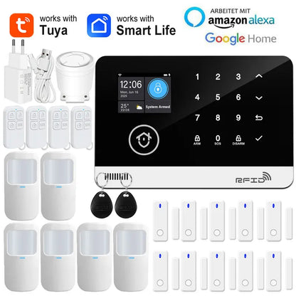 Sistema di allarme di sicurezza domestica Tuya Smart WiFi GSM - Tastiera touch Controllo APP RFID Antifurto wireless con volume regolabile