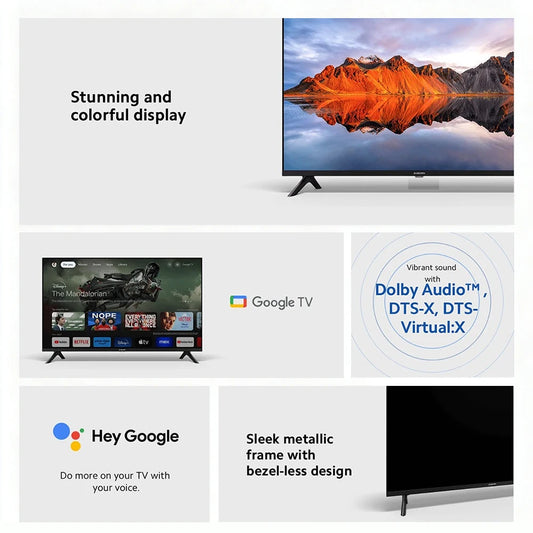 Xiaomi TV A 32, dimensioni compatte con schermo colorato, suono dinamico con audio Dolby ™ , DTS-X e DTS Virtuale:X, Fini metallici di fascia alta