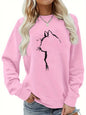 Maglione da donna, ideale per l’autunno e l’inverno, dal taglio ampio e confortevole, con stampa a motivi felini, scollo rotondo e maniche lunghe.