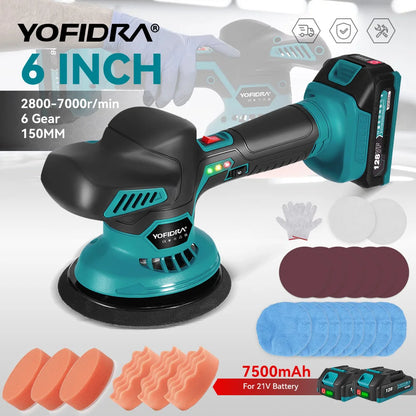 Lucidatrice elettrica per auto YOFIDRA 150MM 7000RPM, 6 velocità, senza fili, per lucidatura, levigatura e ceratura, compatibile con batteria Makita 18V.